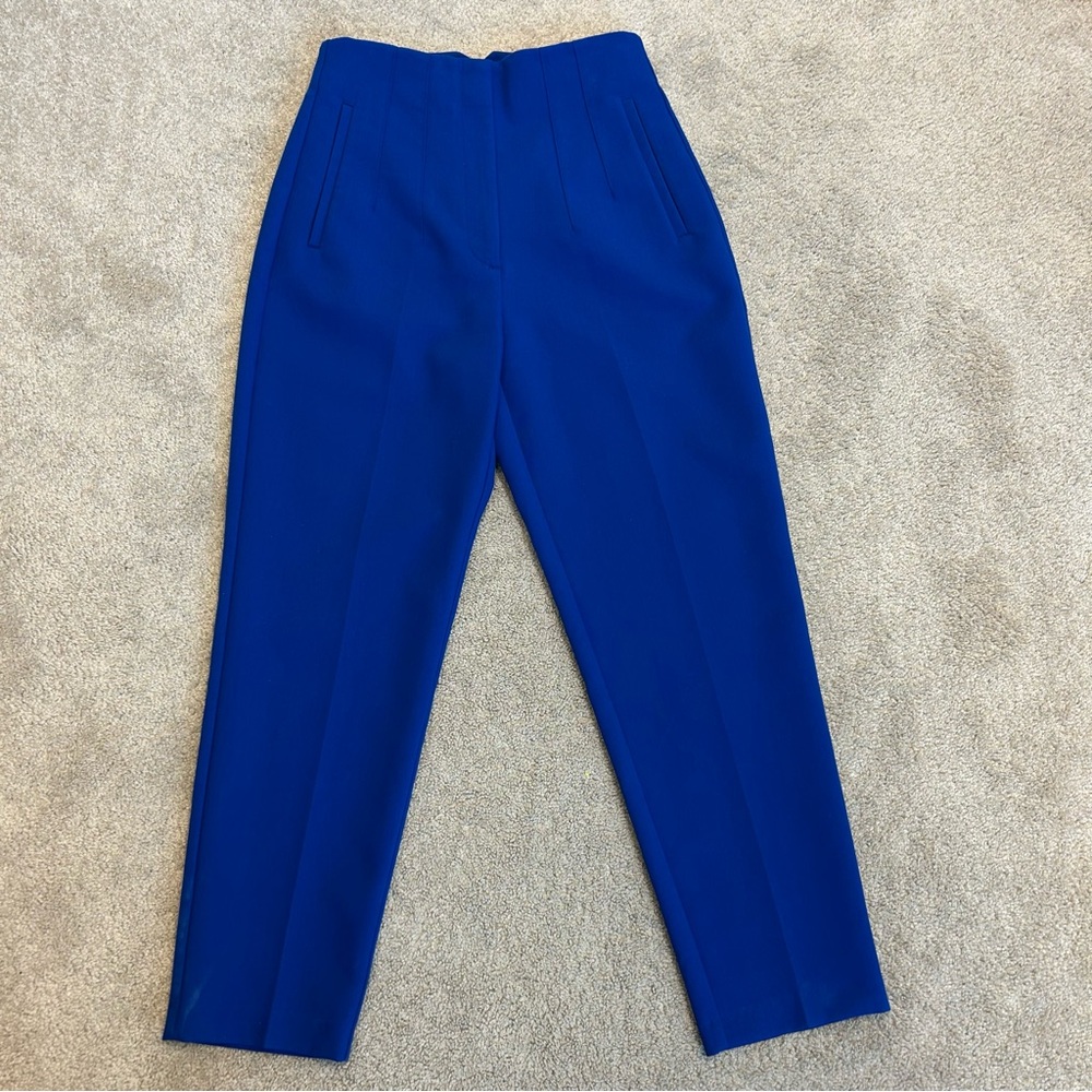 Zara Royal cobalt blue high waisted pronounced seam tailored tapered ankle pants - Picture 2 of 12